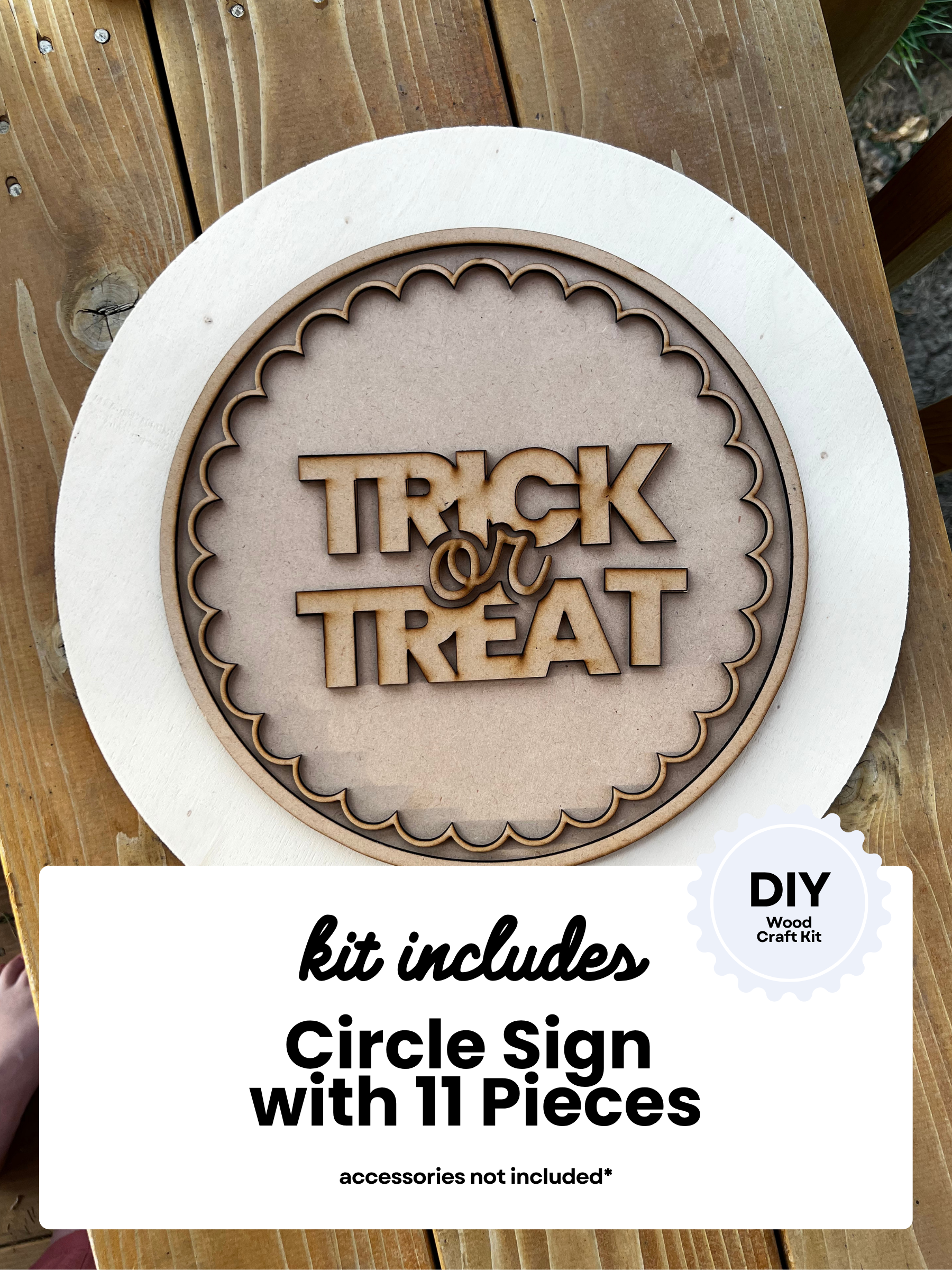Trick or Treat Large Hanging Sign | DIY Wood Craft Kit | Halloween Decor