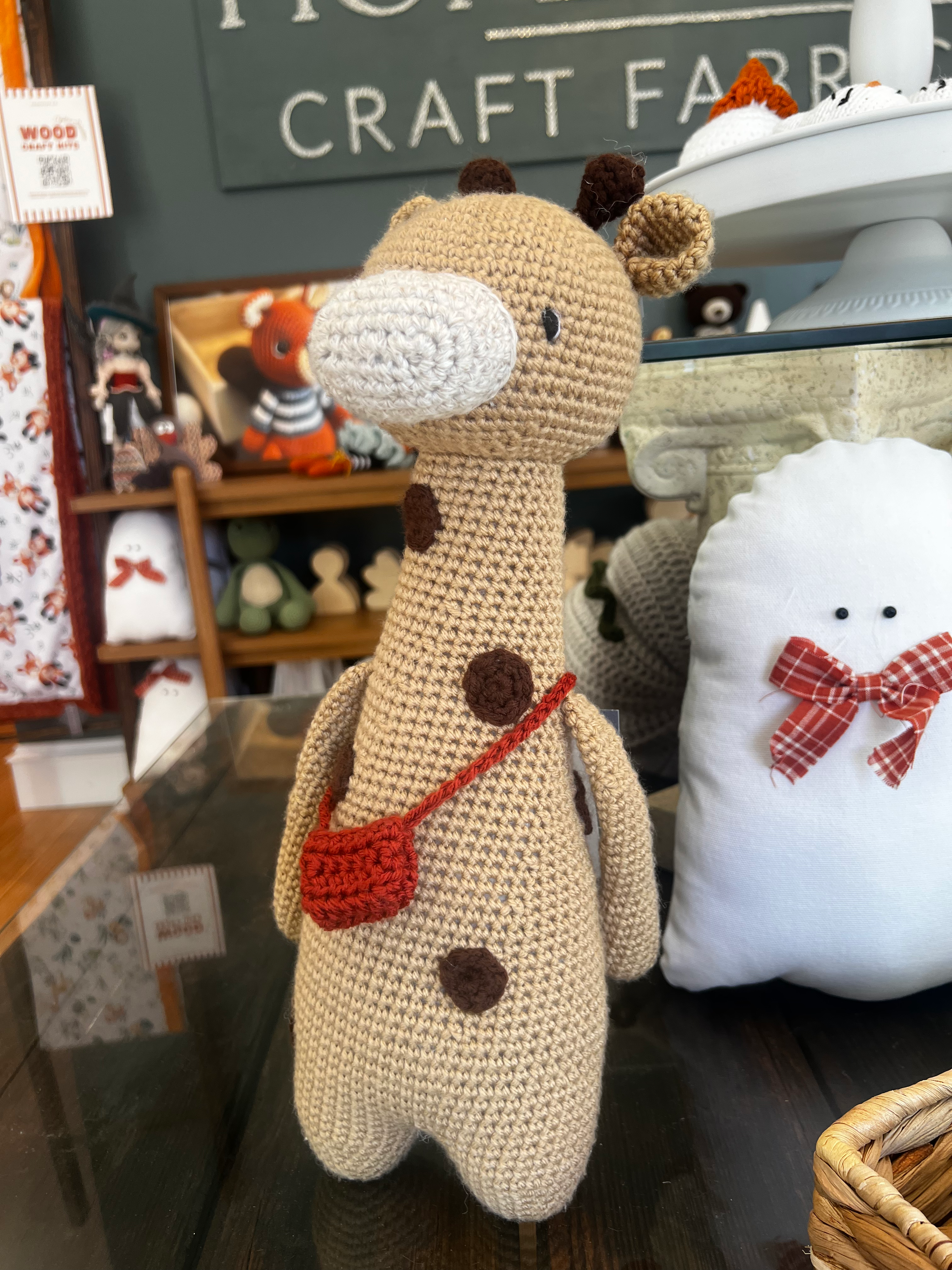 Long Body Giraffe with Satchel Plush | Handmade Crochet Stuffed Animal