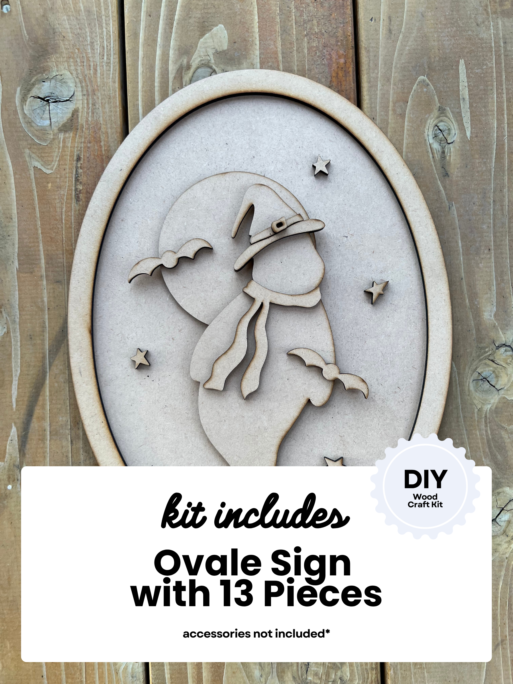 Ghosty Scene in Oval Frame Leaner Sign | DIY Wood Craft Kit | Halloween Decor