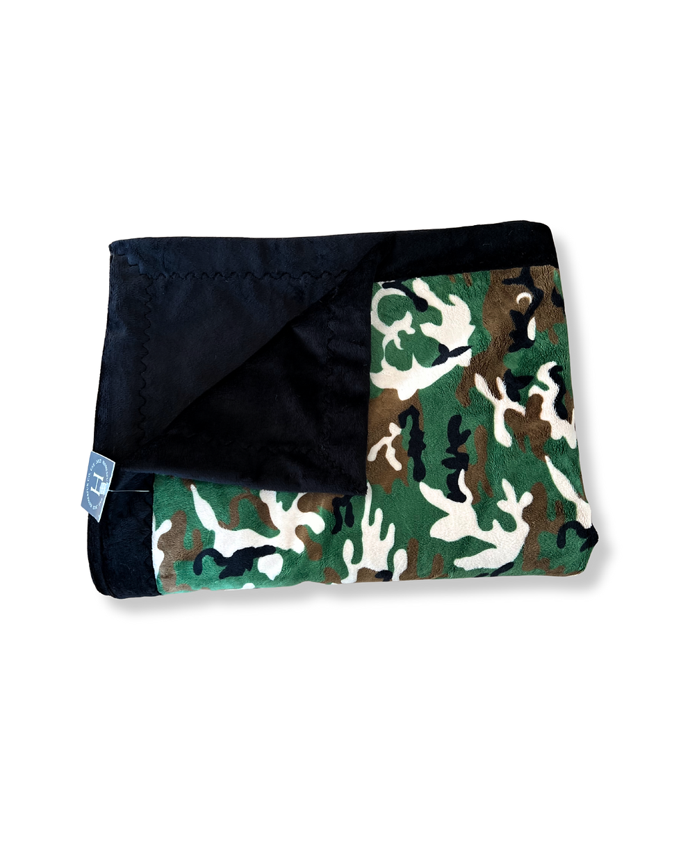 Green Camo Minky Blanket | Black Back