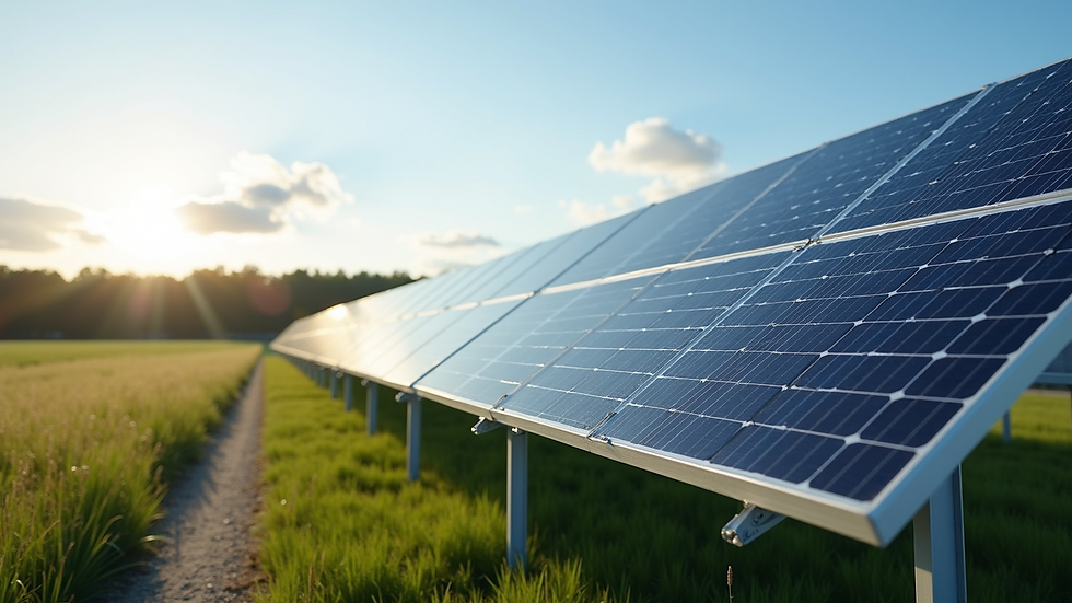 Wide angle view of a modern solar panel installation