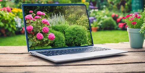 For a horticultural writing theme, laptop with a garden in the backdrop.jpg