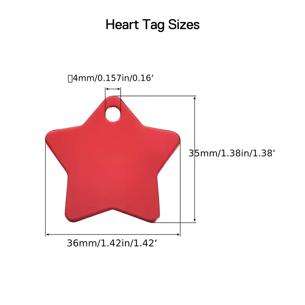 Sizes for star shaped dog tag