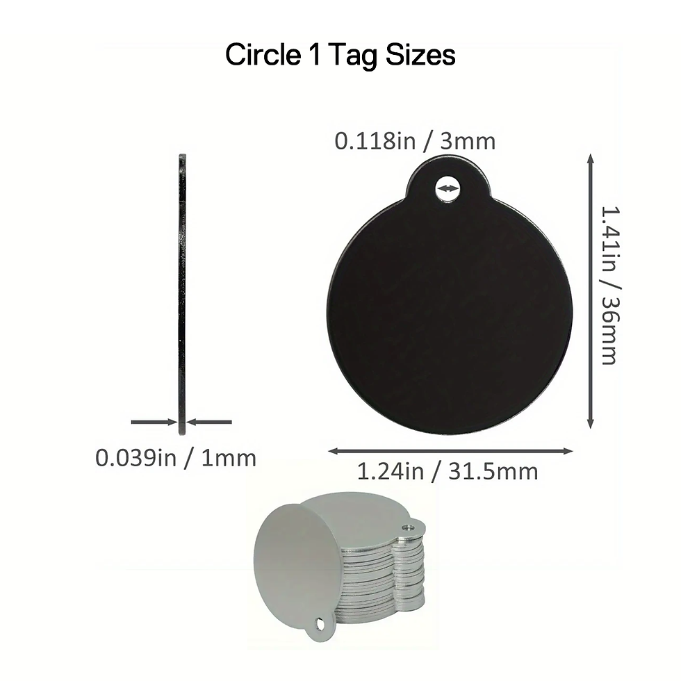 Sizes for steel circle dog tag