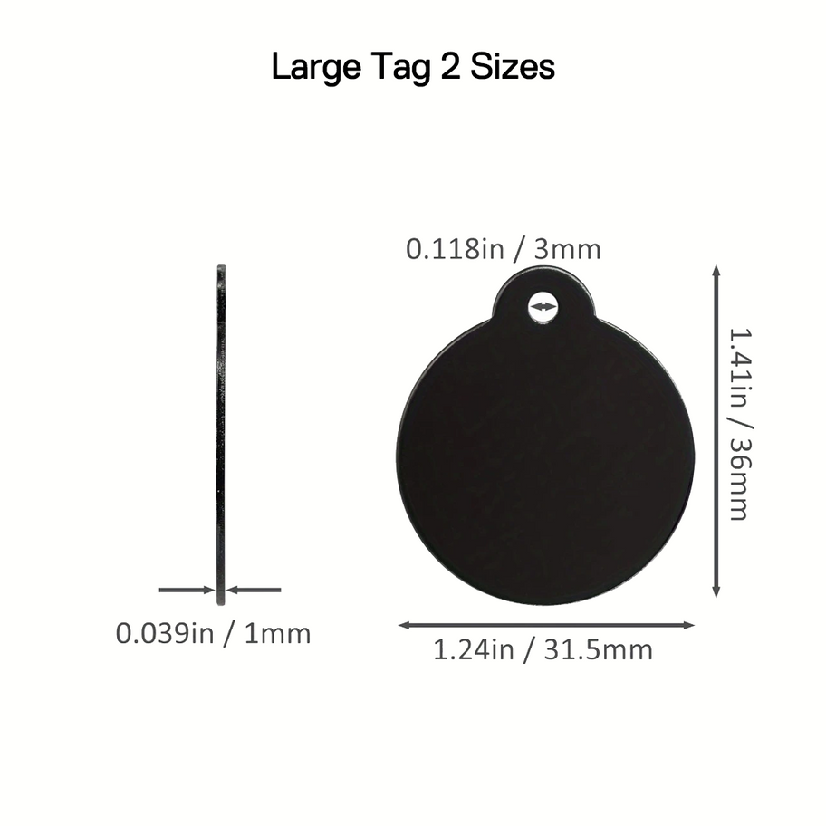 Sizes for large circle dog tag style two