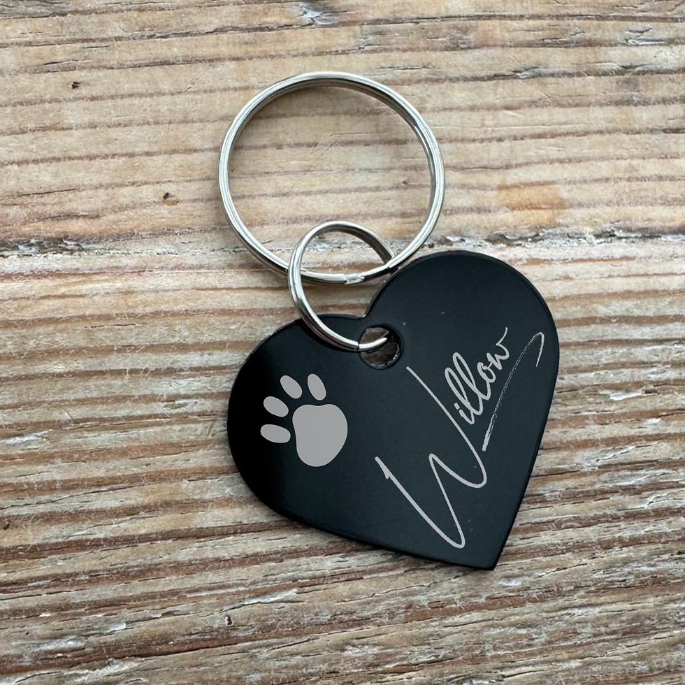 Black engraved heart shaped dog tag