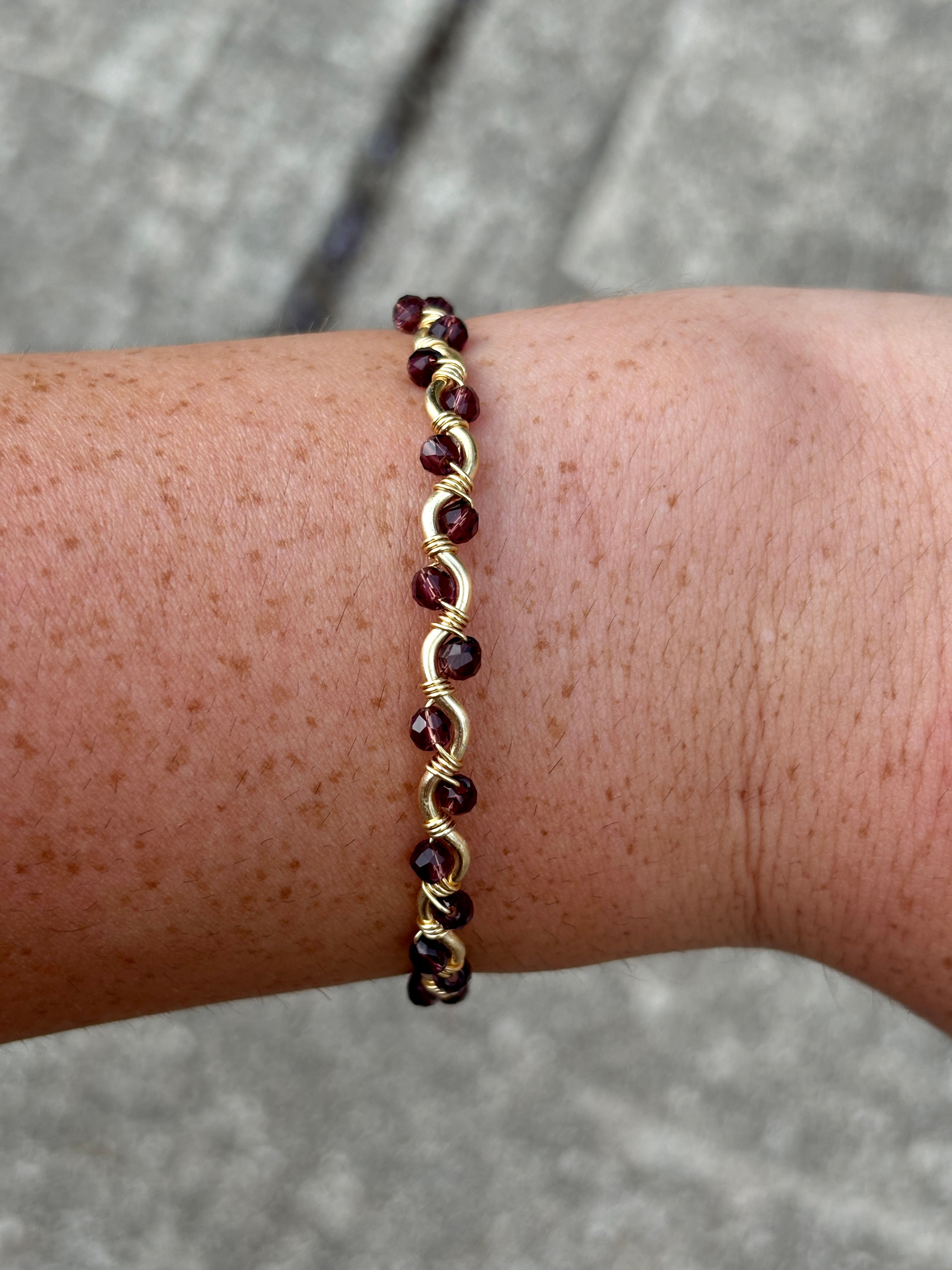 Garnet Paloma Bracelet with gold wire and red beads