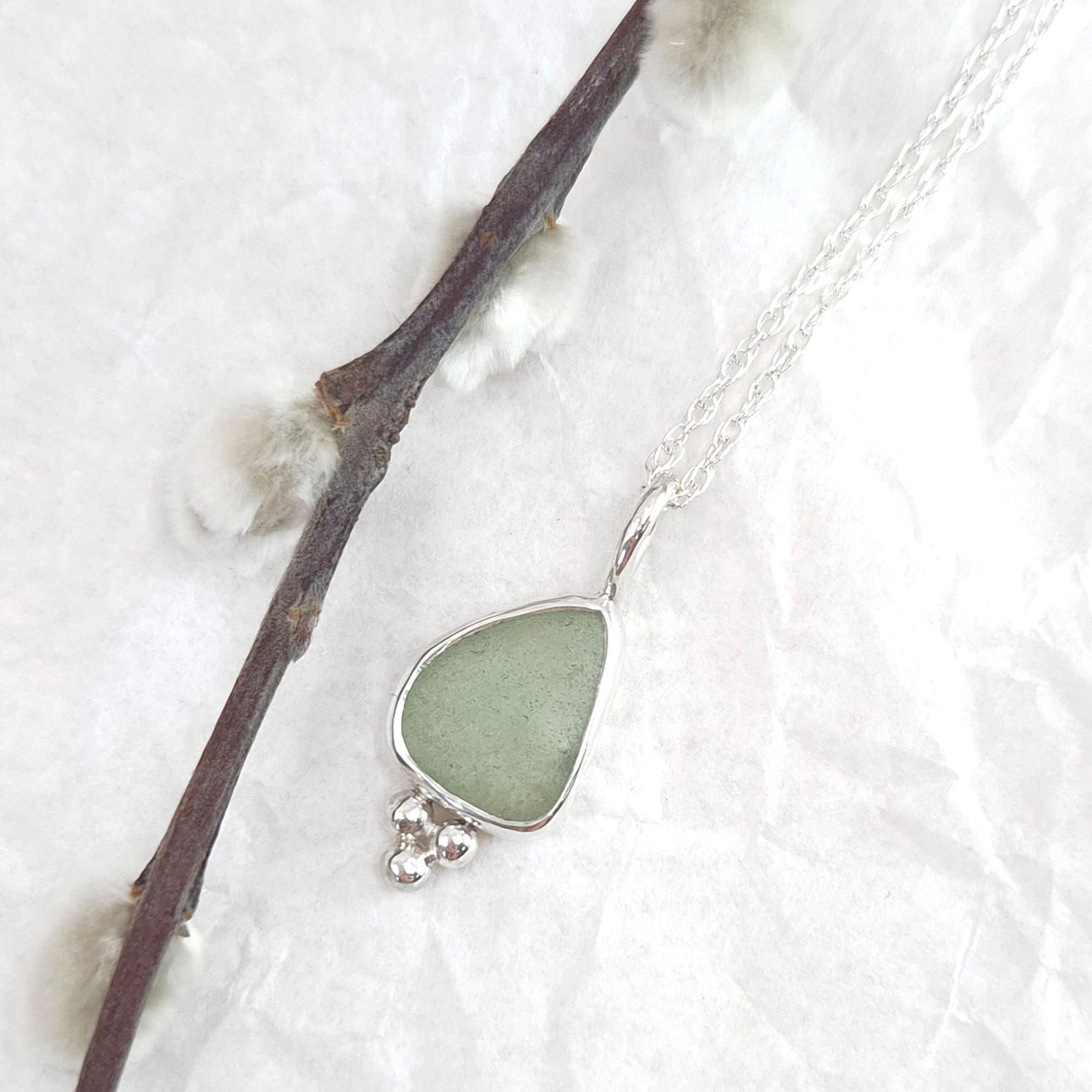 Seafoam Sea Glass Pendant Necklace