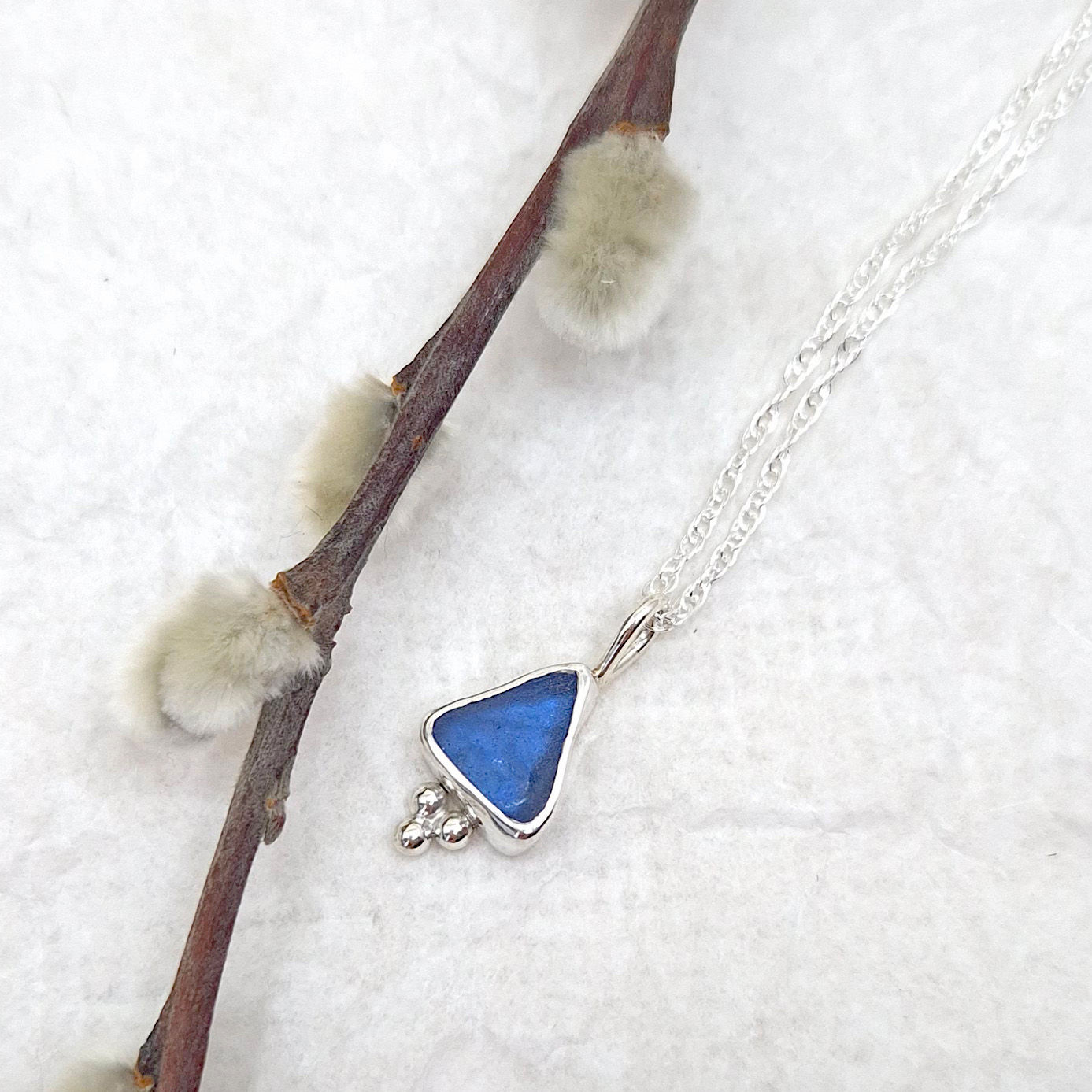 Cobalt Blue Sea Glass Pendant Necklace