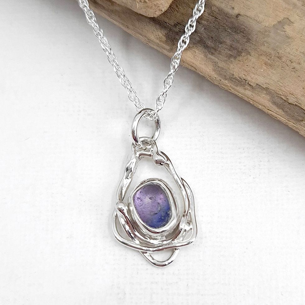 Rare lilac Seaham sea glass and handmade Argentium silver necklace