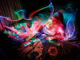 Black fiber optic light painting portrait