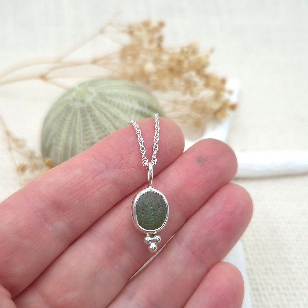 Thumbnail: Light Jade Green Sea Glass Pendant Necklace