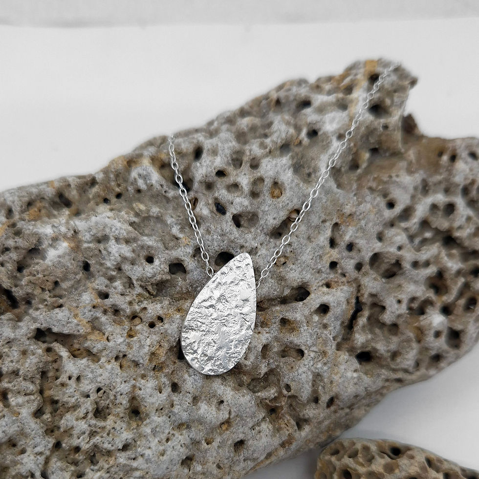 Thumbnail: Textured sterling silver teardrop necklace