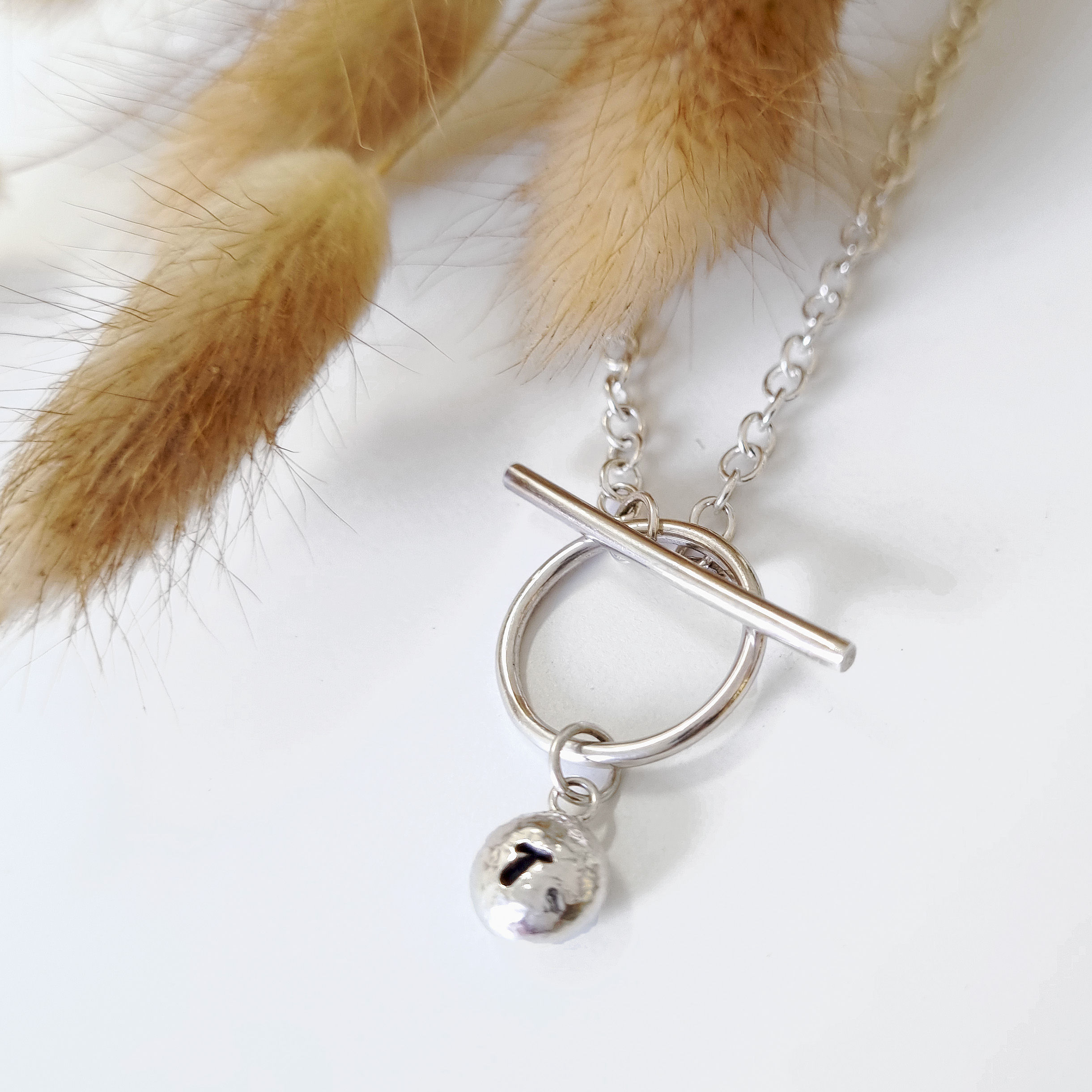 Sterling silver T-bar necklace with personalised charm