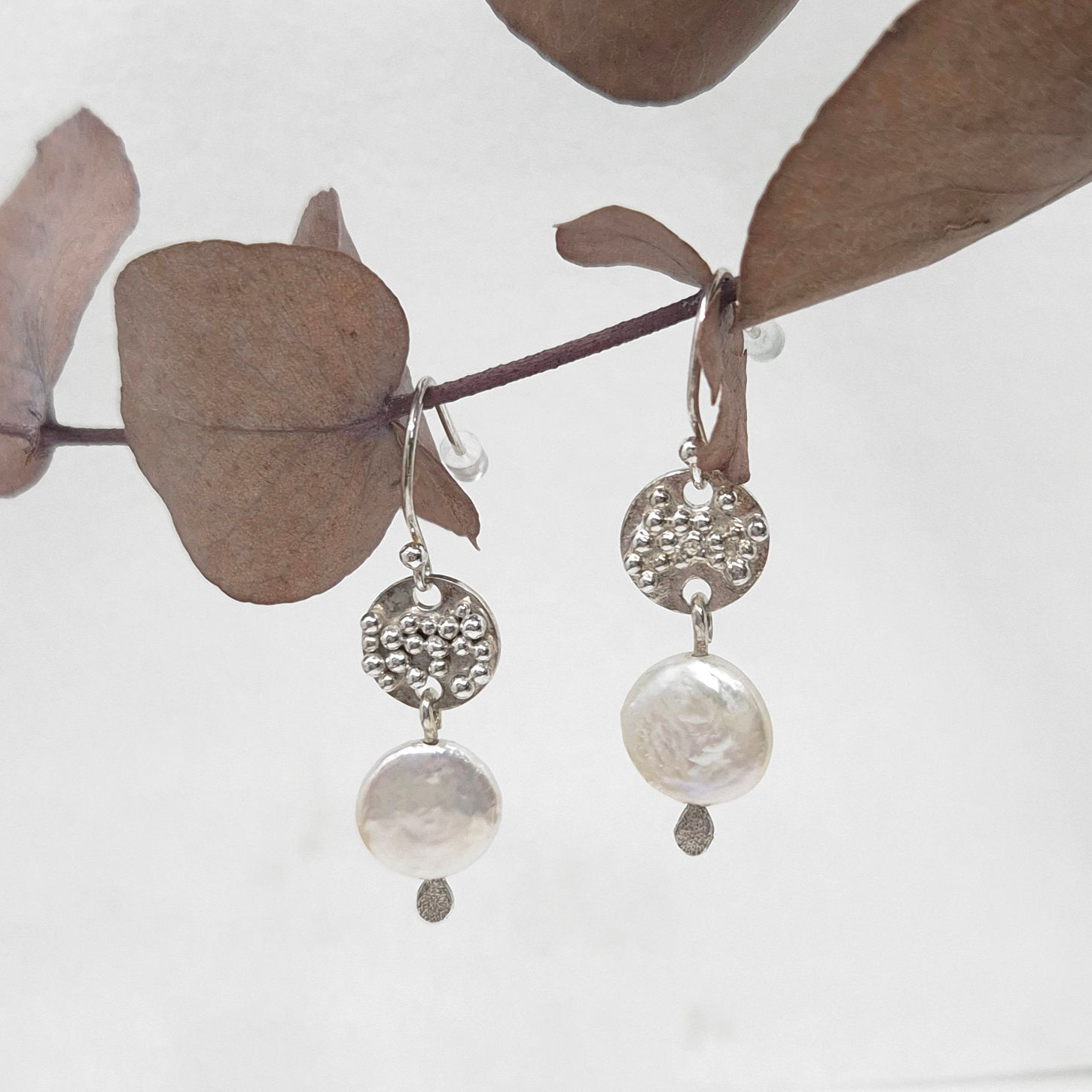 Pearl Coin & Bubble Cluster Drop Earrings