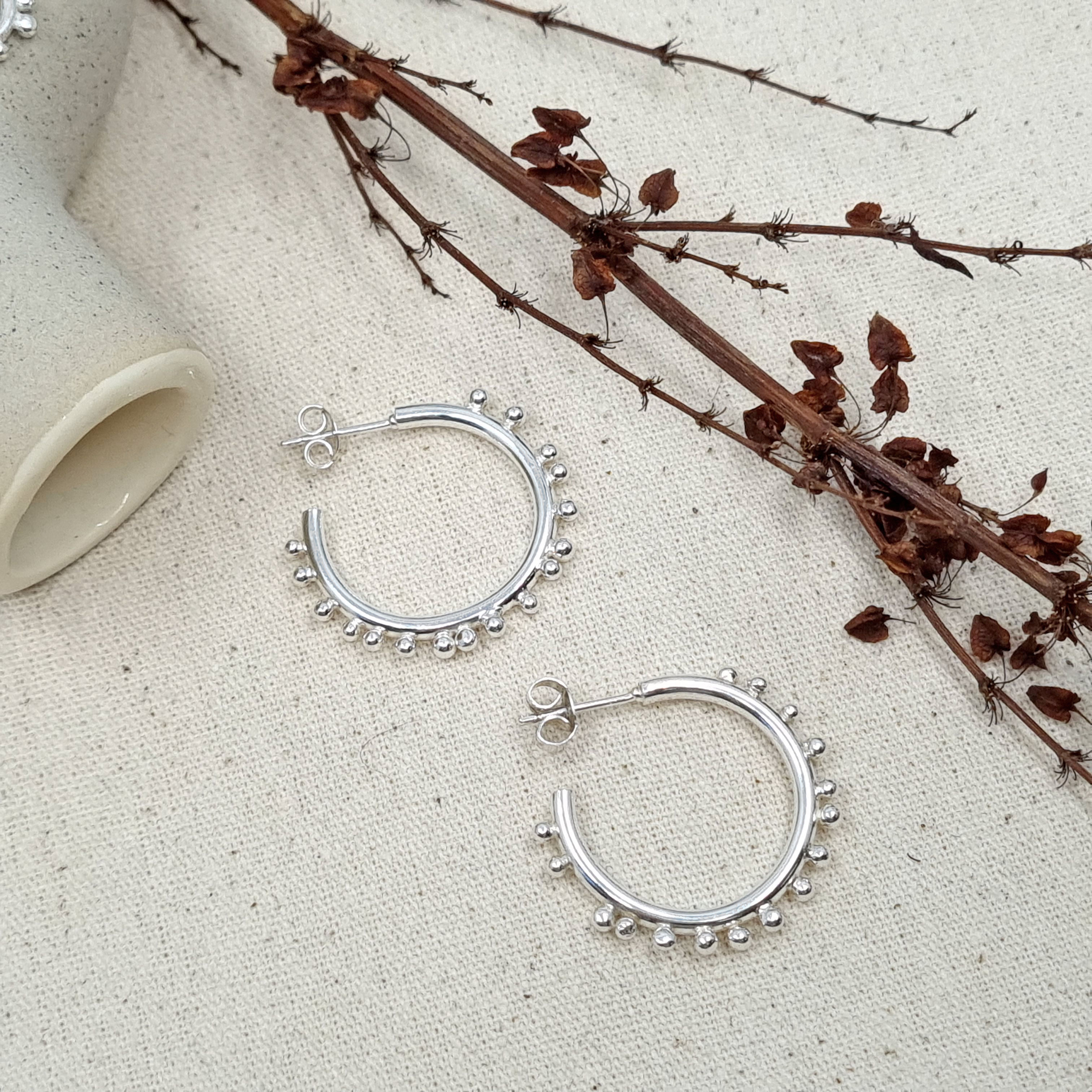 Sterling silver granulation hoop earrings