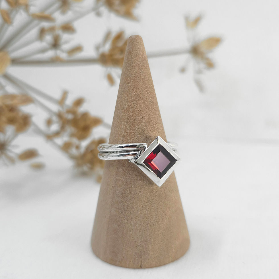 Thumbnail: Sterling silver and square garnet ring