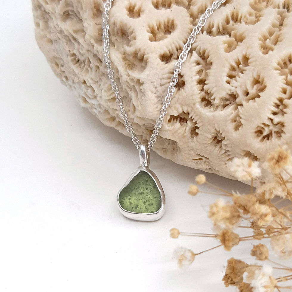 Bright green Seaham sea glass pendant necklace