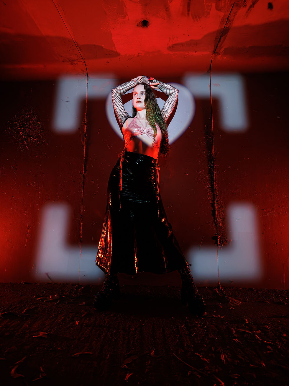 Portrait using gobos from the 10W (square gobo) and 12W (heart gobo) spotlights. Model: @izzy_rickards