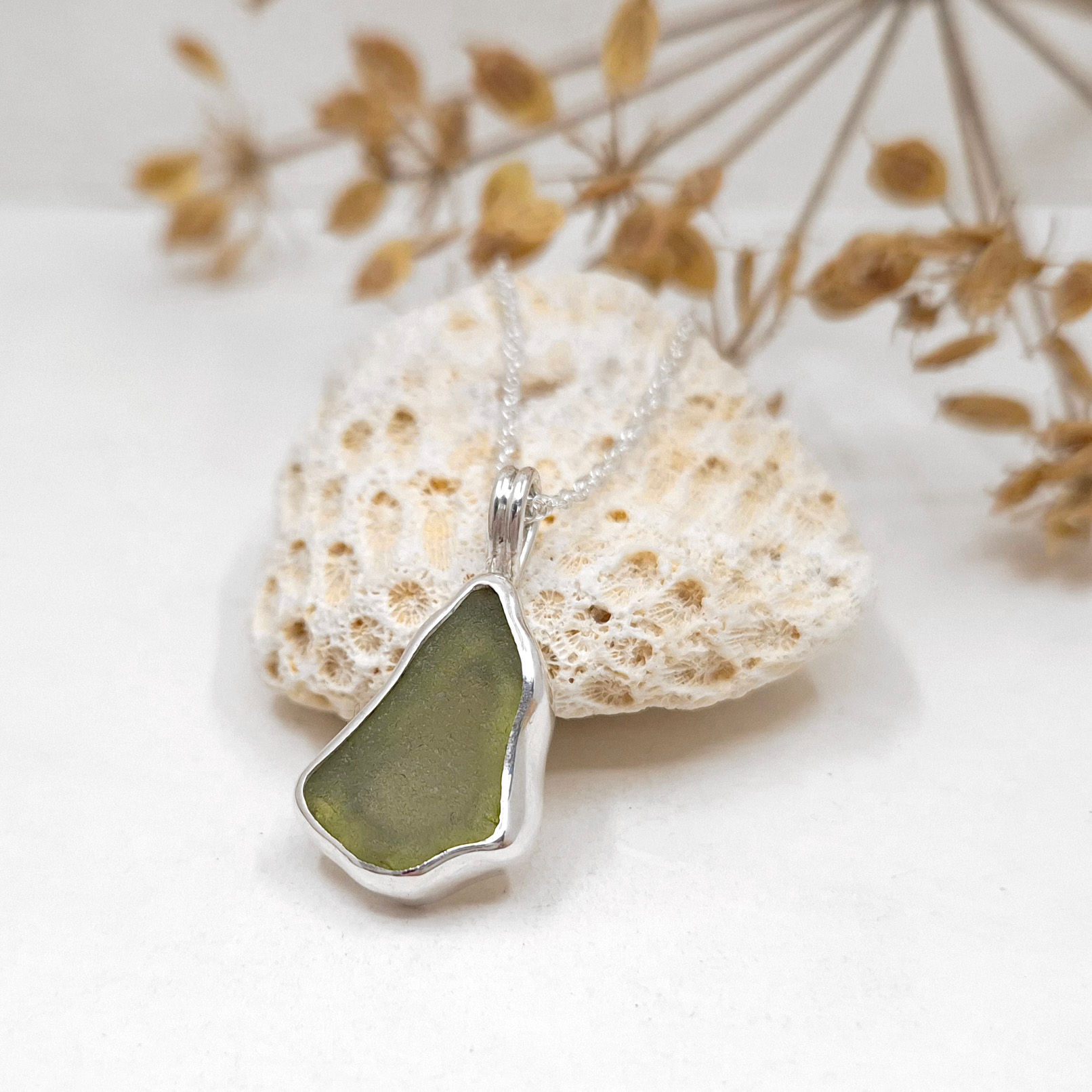 Pale Lime Yellow Sea Glass Pendant Necklace