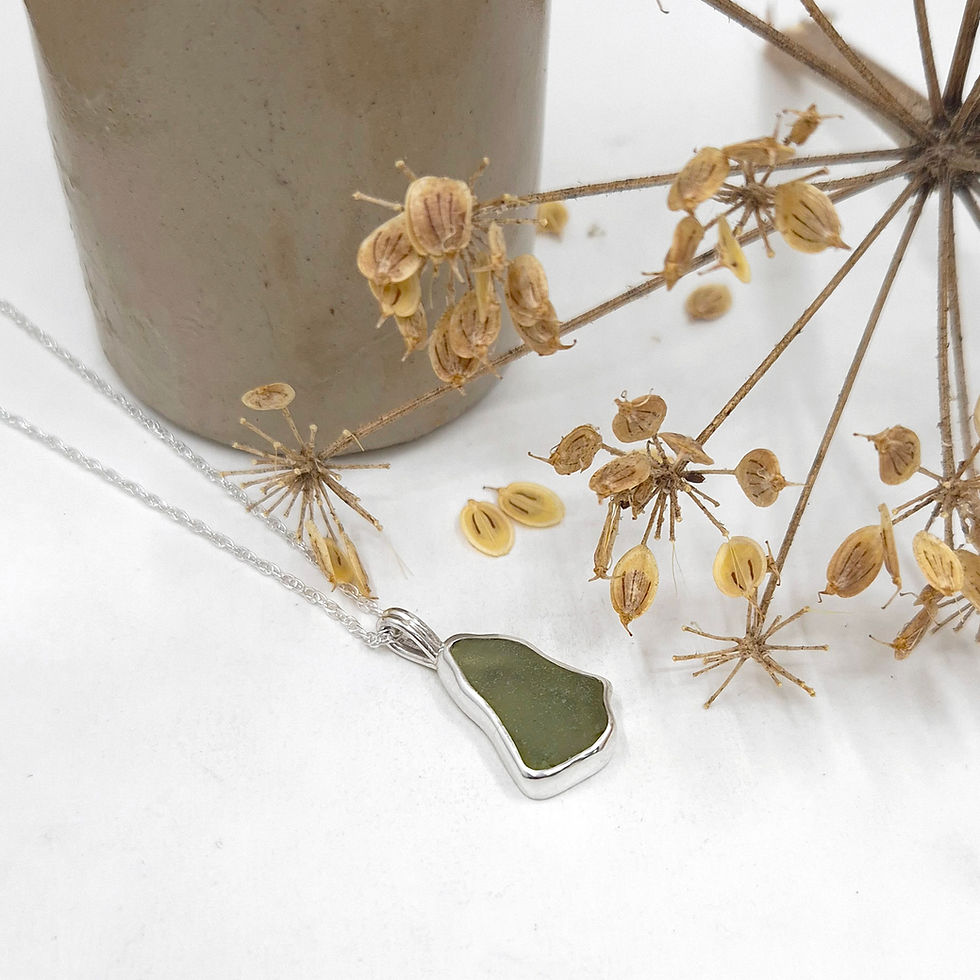 Thumbnail: Lime sea glass pendant necklace