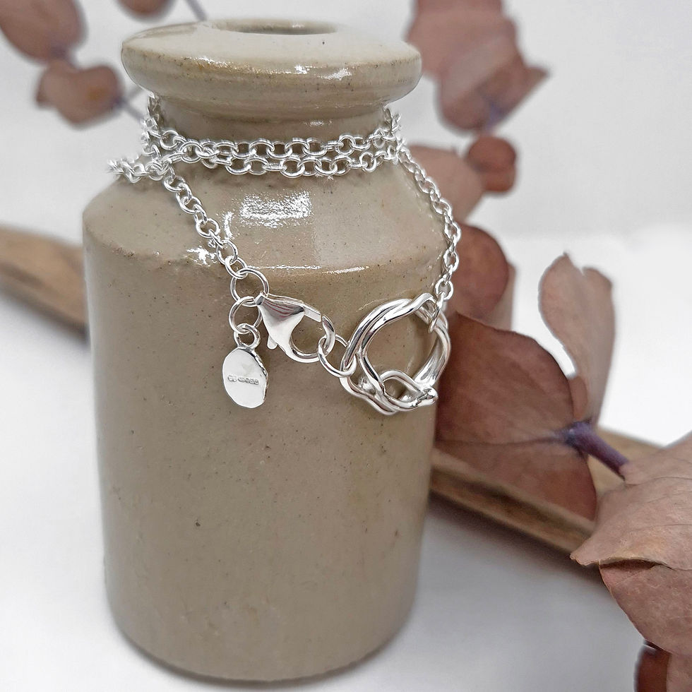 Thumbnail: Sterling silver organic pendant necklace with feature front fastener