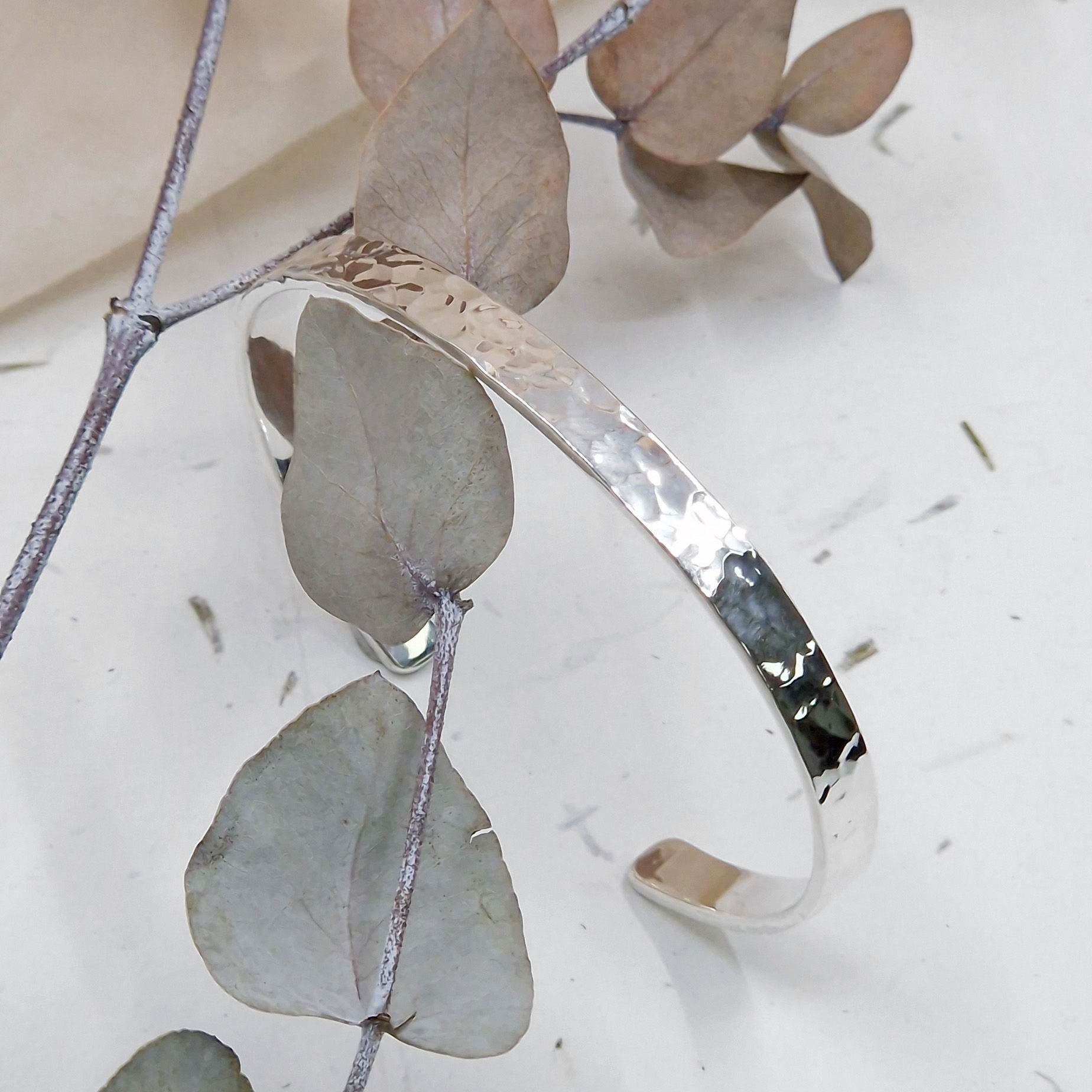 Hammer Textured Sterling Silver Cuff Bangle