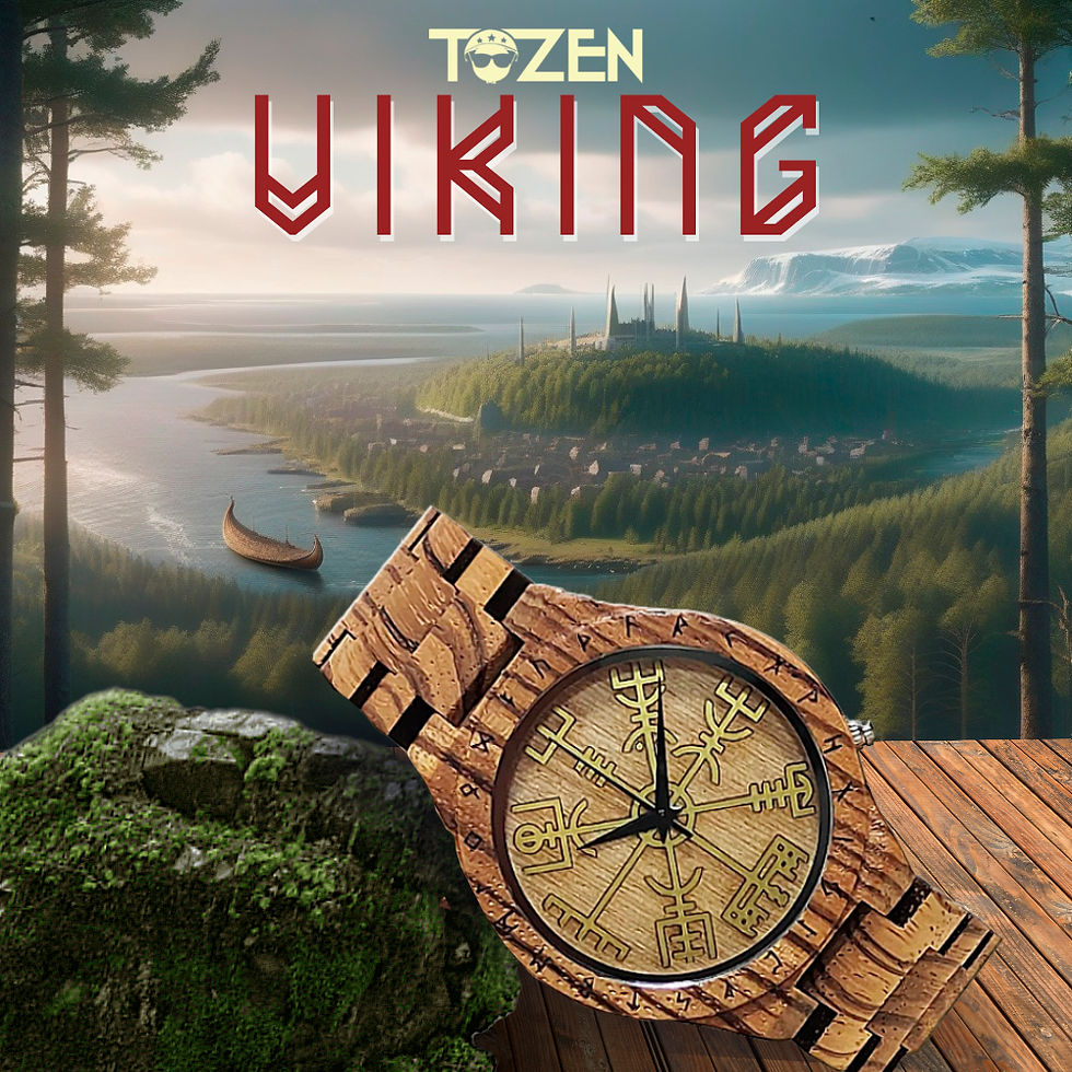 Relógio de Madeira Tozen Viking Analógico Artesanal