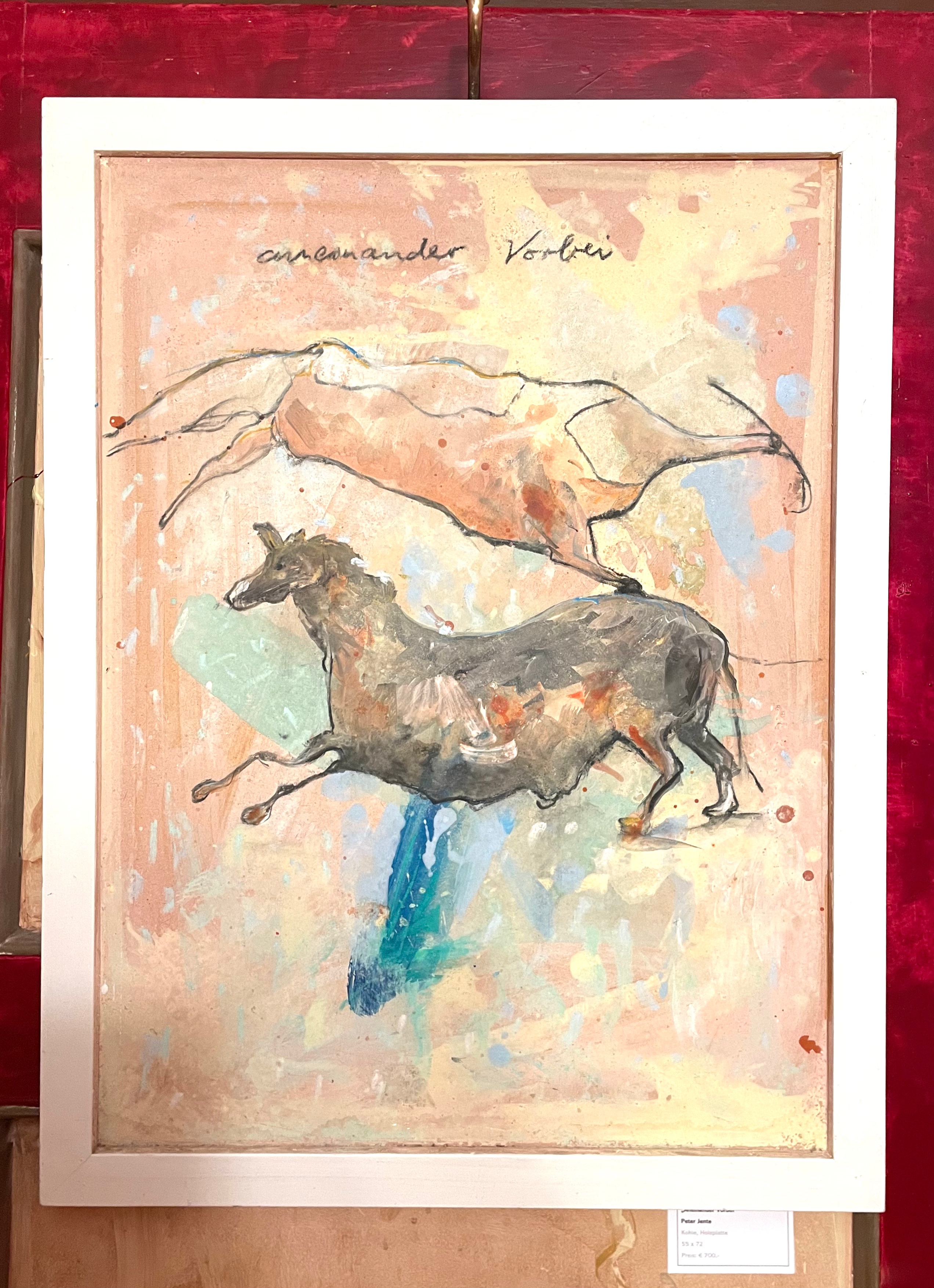 „Aneinander Vorbei“ von Peter Jente 55x72cm Kohle/Acryl auf Holz