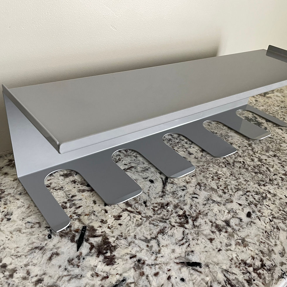 Thumbnail: Powder-coated gray steel tool organizer for Milwaukee cordless tools showing precision cutouts and reinforced design.
