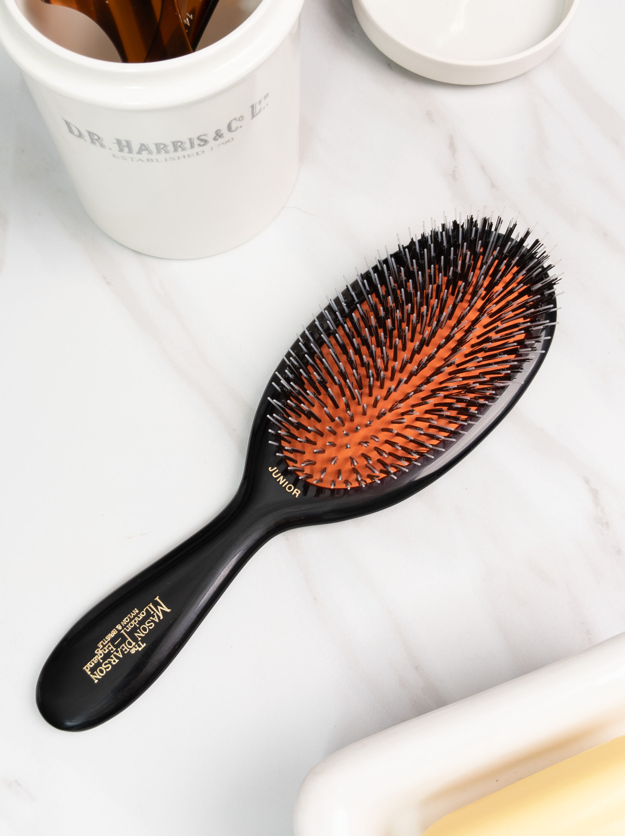 Mason Pearson "Junior" hairbrush with boar & nylon bristles, in dark ruby