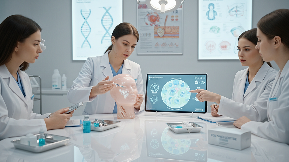 Eye-level view of a medical training session with a focus on polynucleotide techniques