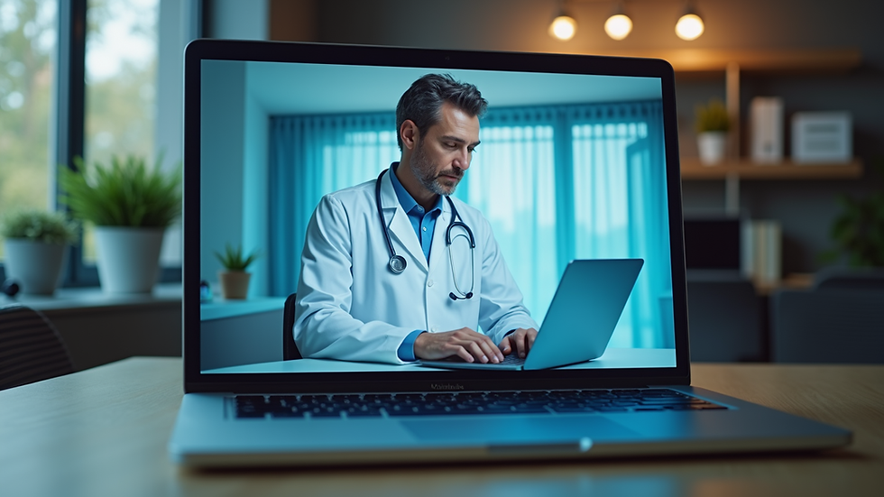 Eye-level view of a laptop screen showing an online medical training course