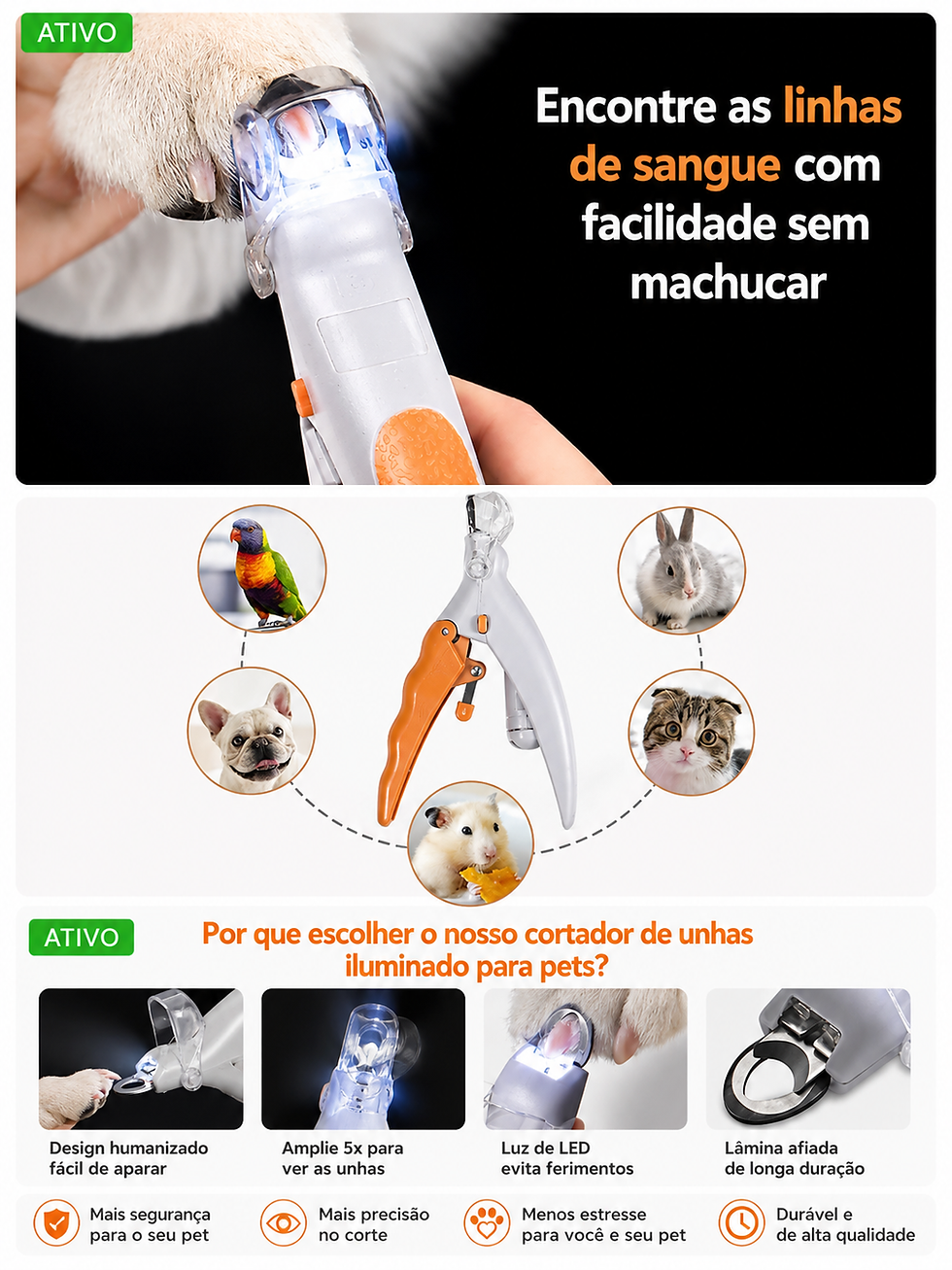 Miniatura: Cortador de Unhas para Pets com Luz LED