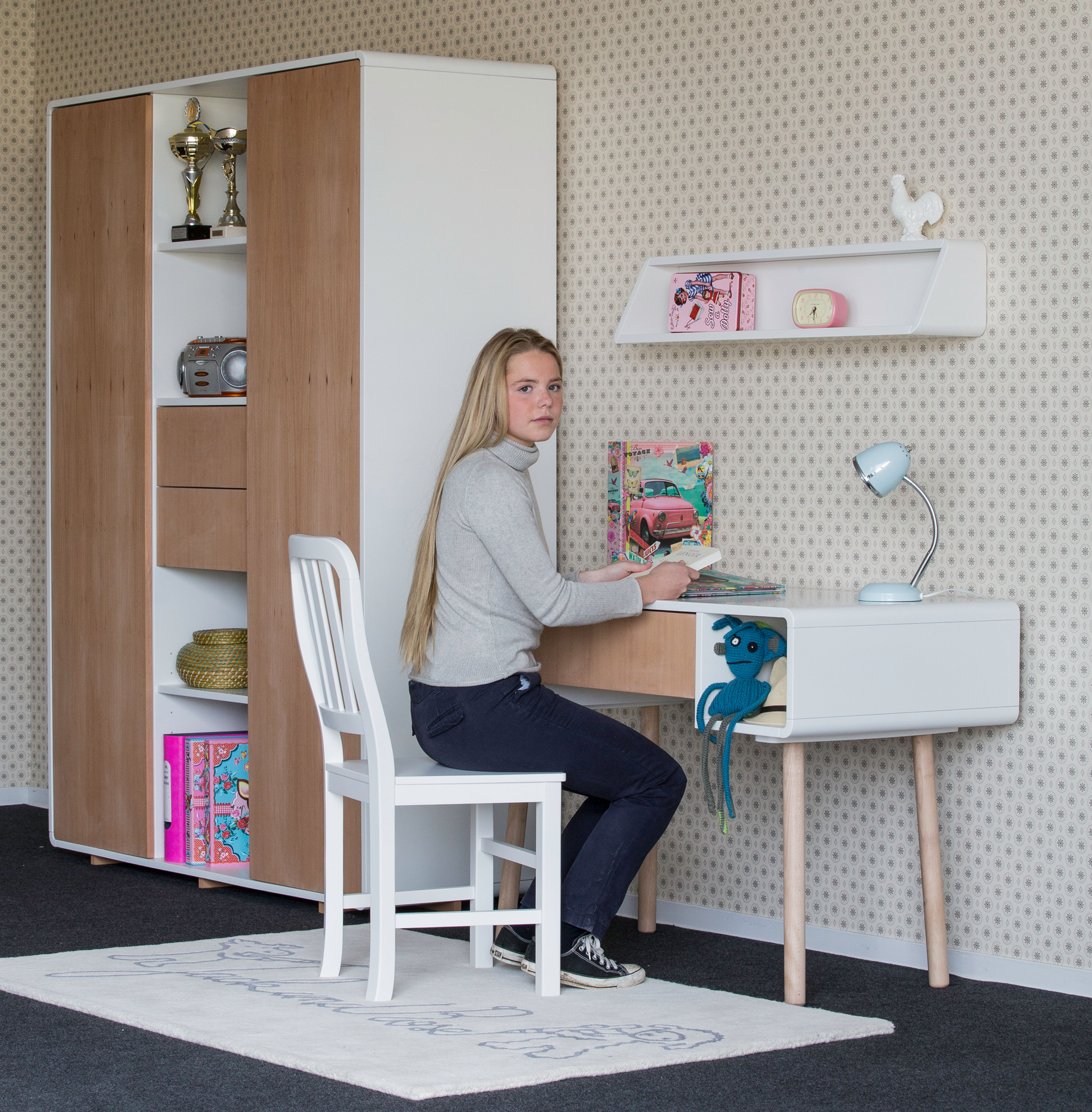 Wardrobe Billie 2 doors and 2 drawers White and Natural