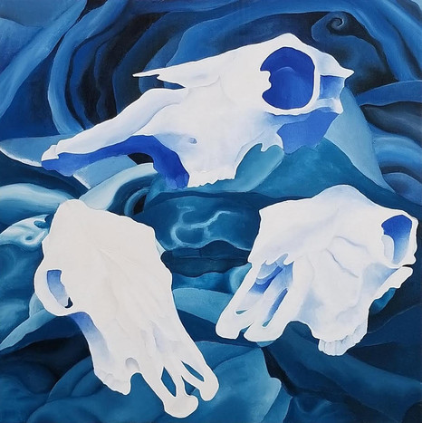 Blue Cow Skull, Acrylic on Canvas, 24"x24", 2019, Private Collection