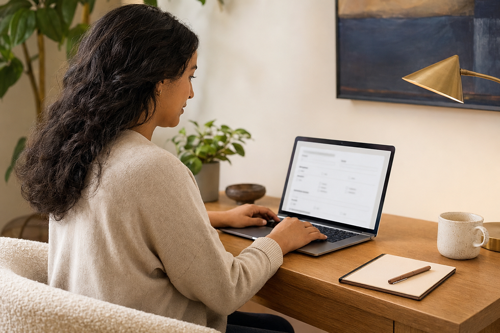 Woman at desk typing on a laptop