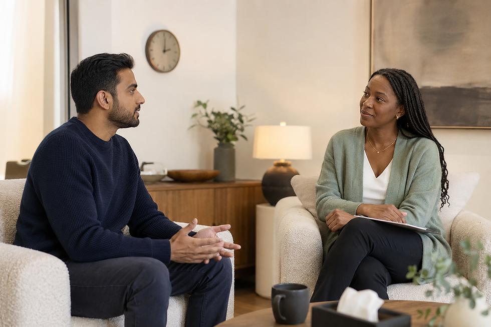 Therapist listening to a man during a session