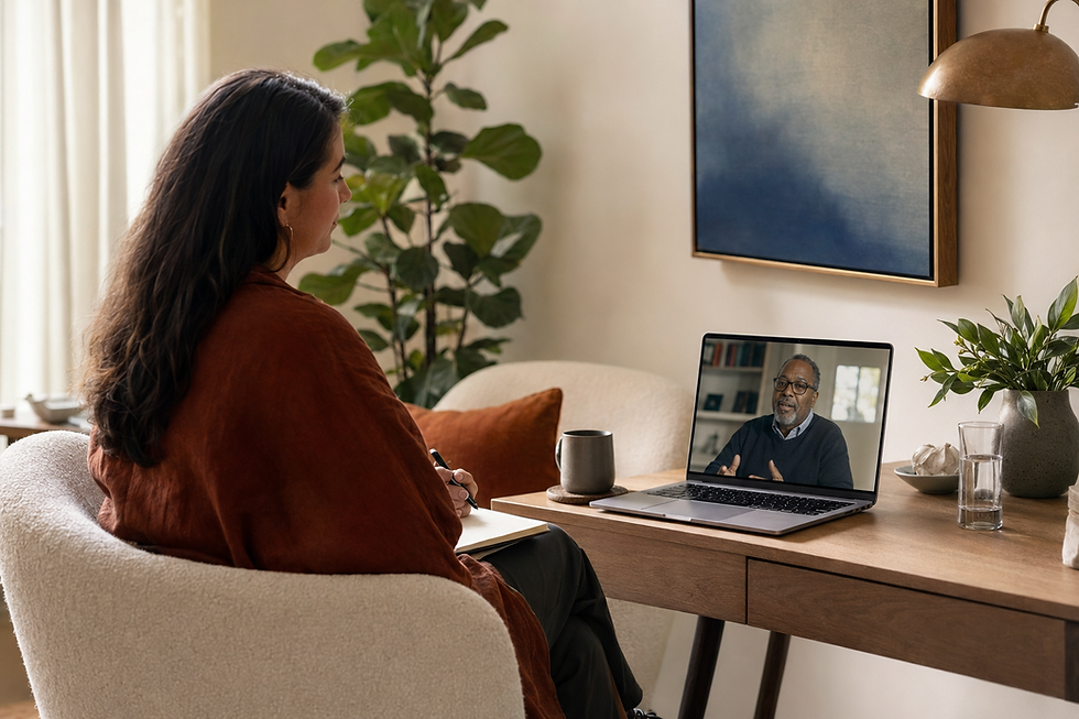 Woman having a video call with a man on her laptop.