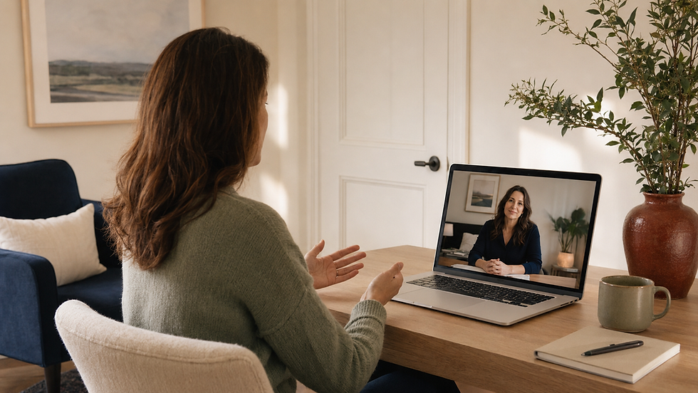 Woman having a video call on her laptop at home