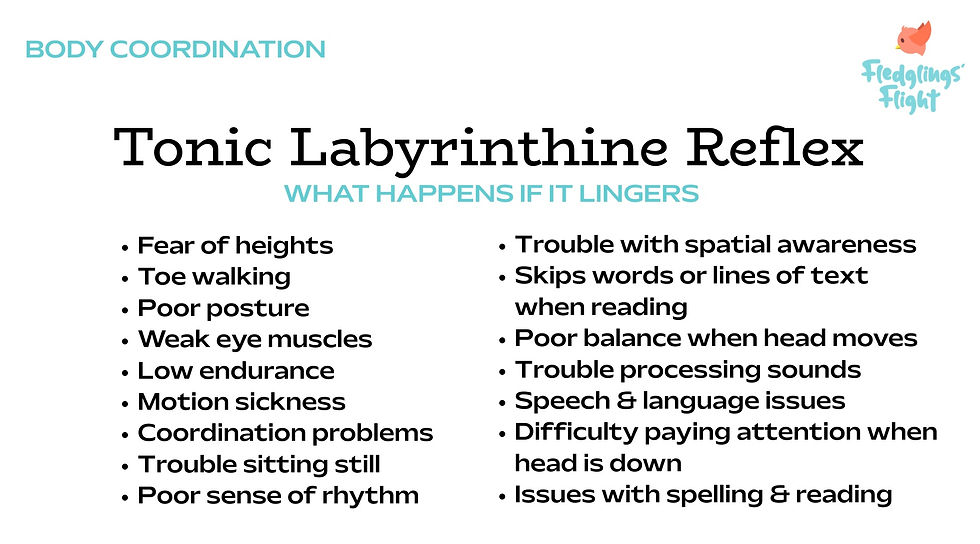Describes what happens if the Tonic Labyrinthine Reflex lingers