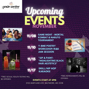 Pride Center of Maryland Monthly Events for Nov. & Dec.