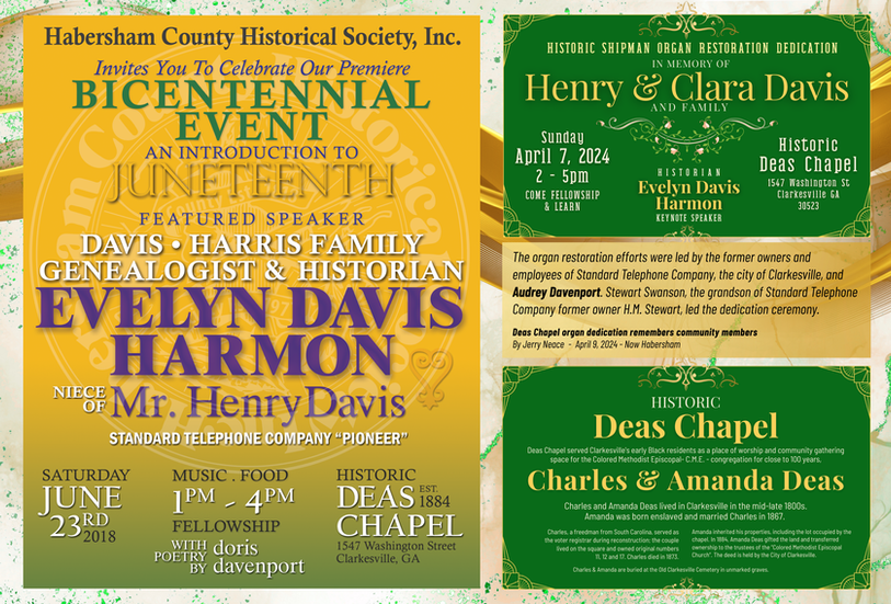 Habersham County Historical Society, Inc.
Bicentennial Event
Historical Deas Chapel - Organ Dedication