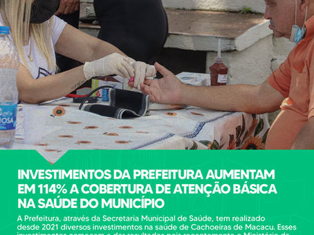 INVESTIMENTOS DA PREFEITURA AUMENTAM EM 114% A COBERTURA DE ATENÇÃO BÁSICA NA SAÚDE DO MUNICÍPIO