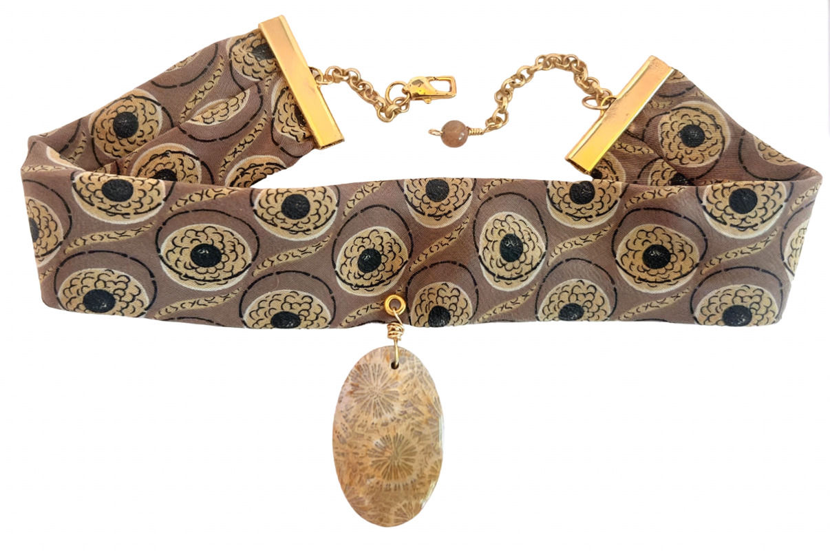 White Fossil Coral Silk Chiffon Neck Band