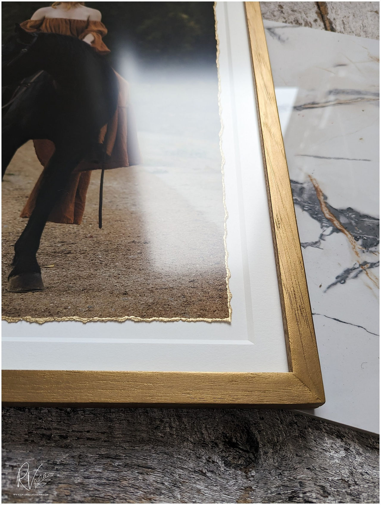 Gold framed picture and gold torn edges
