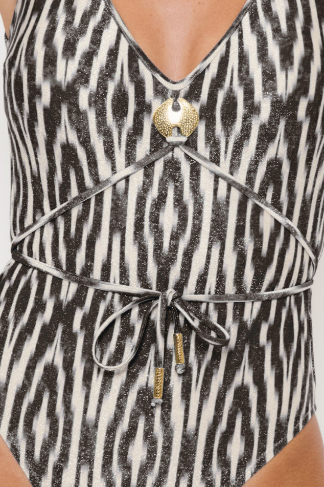 Thumbnail: lurex black ikat one piece swimsuit