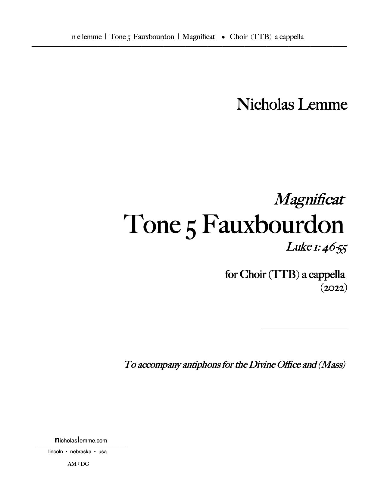 Tone 5 à 3 (TTB): Magnificat fauxbourdon | 2022
