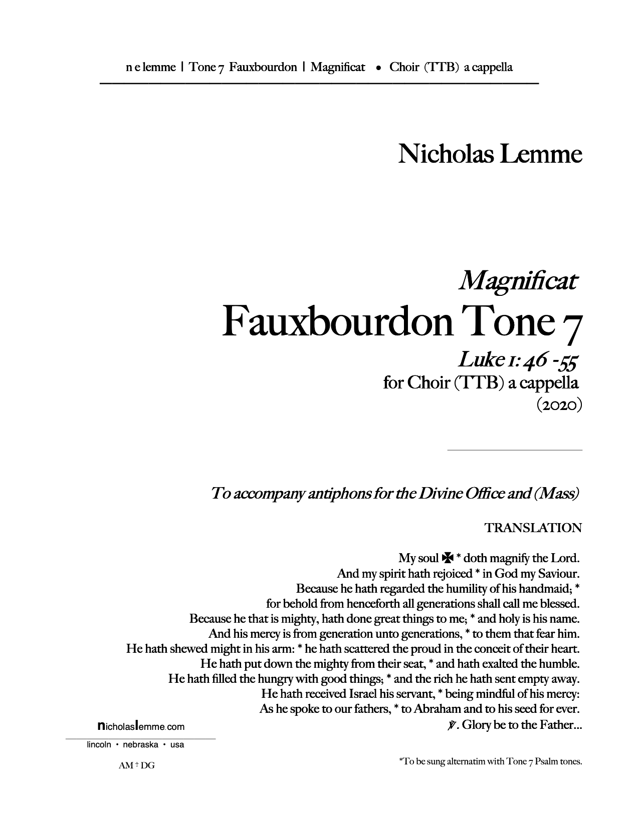 Tone 7 à 3 (TTB): Magnificat fauxbourdon | 2022
