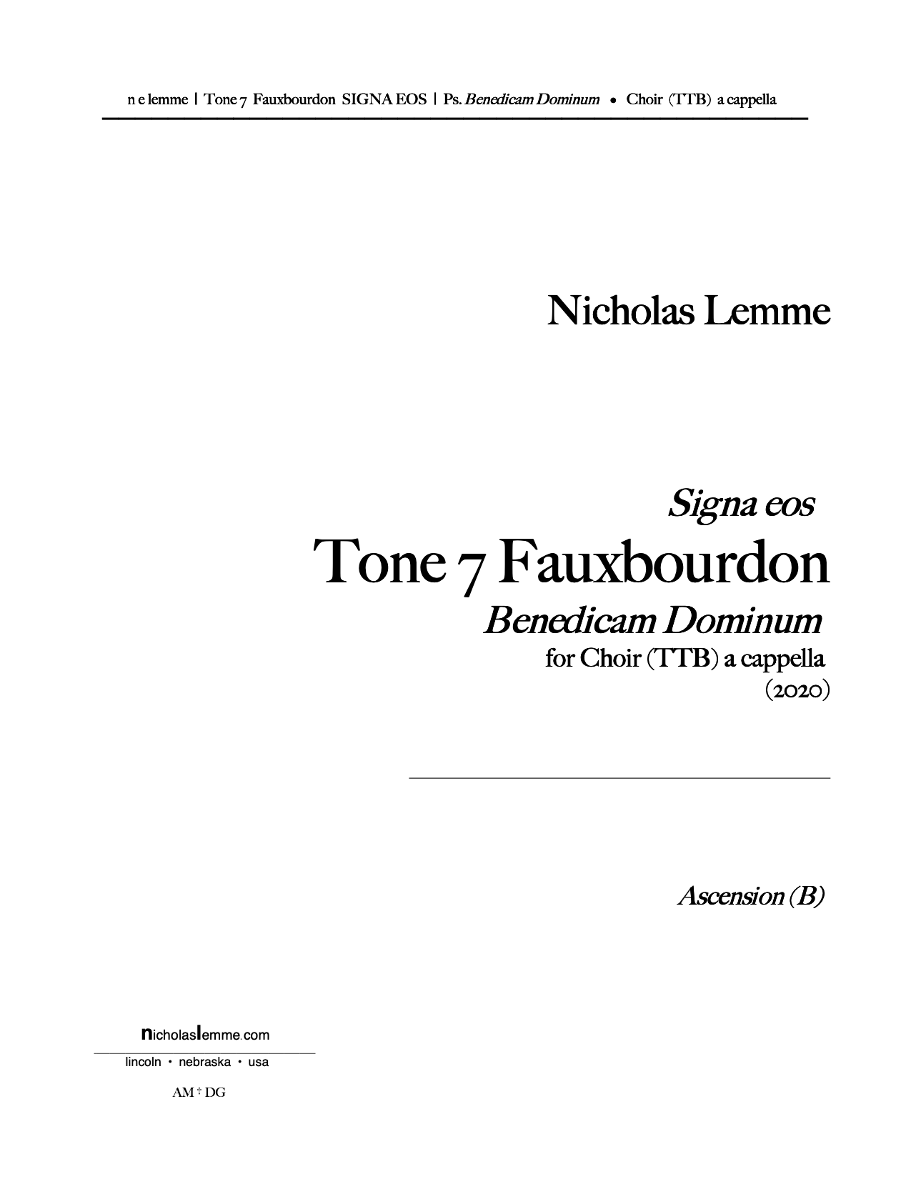 Communio Tone 7 à 3: Signa eos_Benedicam Dominum | 2020